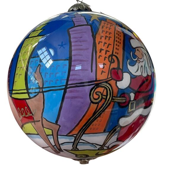 Pier 1 Li Bien Christmas Ornament 2006 Santa Reindeer in City Reverse Painted - Picture 6 of 12